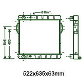 Motora dzeses radiators 522x635x63mm, mehāniskā ātrumkārba, ar/ bez kondicioniera, ražots ES (713 / 813 / 913 / 1013 / 1213 / 1313)