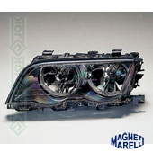 Priekšējais lukturis, H7/H7, melns, kreisā puse, Magneti Marelli (BMW E46 98-01, Sedan/Touring)