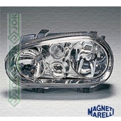 Priekšējais lukturis, spuldzēm H7/H1/H3, ar miglas lampu, labā puse, Magneti Marelli (Golf IV 98-02)