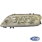 Mazda 6, 02-08 gadam, priekšējais lukturis kreisajai pusei, rāmis alumīnija krāsā, spuldzēm H1/H1/H3, (GG, SW, GY) Magneti Marelli