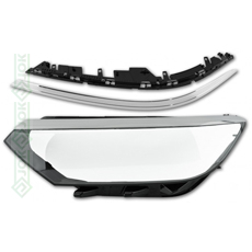 Luktura stikls LED lukturim, ar stiprinājumu un hroma līsti, kreisā puse (Passat B8 14-19)